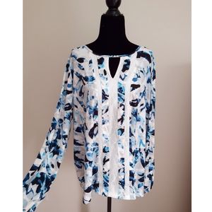 Ricki's | Blue Abstract Print Lace Blouse